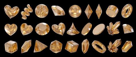 Gold Object geometry shape set isolated background 3d rendering photo