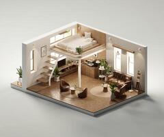Isometric view bed room open inside interior architecture 3d rendering digital art photo