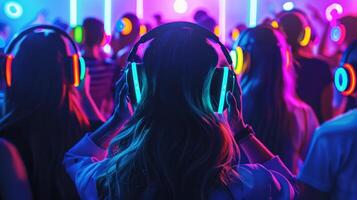 Silent Disco Party with Neon Lights photo