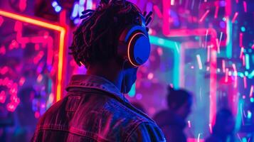 Silent Disco Party with Neon Lights photo