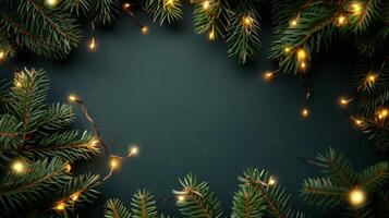 Christmas tree branches with festive lights photo