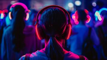 Silent Disco Party with Neon Lights photo