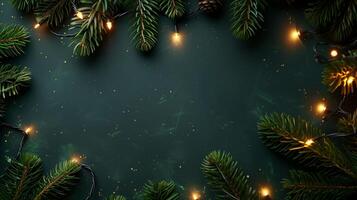 Christmas tree branches with festive lights photo