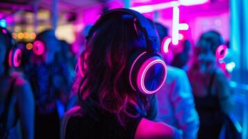 Silent Disco Party with Neon Lights photo