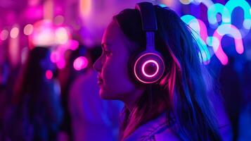 Silent Disco Party with Neon Lights photo