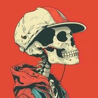 Skeleton with hat style rapper funky vector