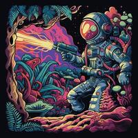 Astronaut Exploring the Unknown Retro Space Explorer on Alien Terrain vector