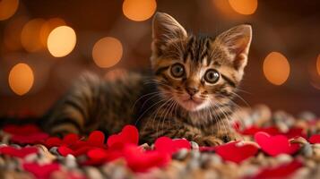 Valentines day cute kitten and hearts photo