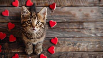 Valentines day cute kitten and hearts photo