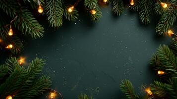 Christmas tree branches with festive lights photo