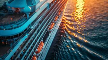 A close-up of a cruise ship at sunset photo