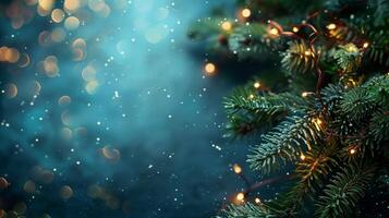 Christmas tree branches with festive lights photo