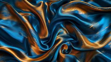 Vibrant Abstract Textures of Blue and Golden Silk Fabrics photo