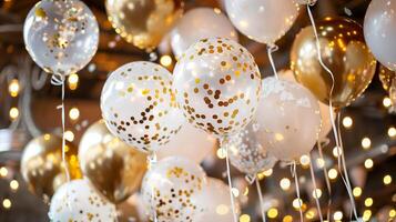 Sophisticated Mix of White and Gold Balloons with Confetti photo