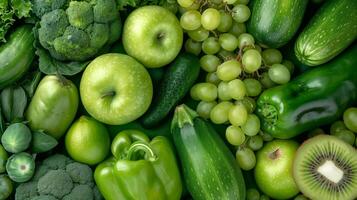 Assortment of different green fruit and vegetable photo