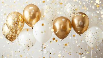 Sophisticated Mix of White and Gold Balloons with Confetti photo