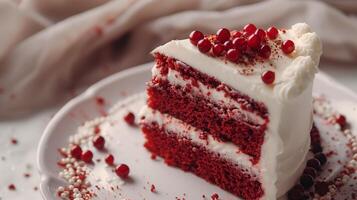 Red Velvet cake with a bright white cream texture. photo