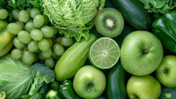Assortment of different green fruit and vegetable photo