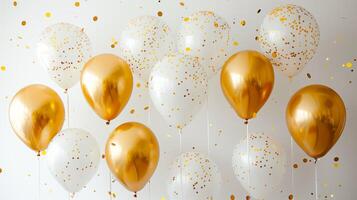 Sophisticated Mix of White and Gold Balloons with Confetti photo