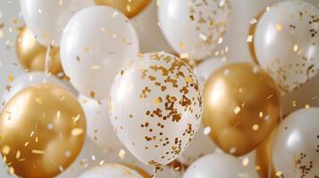 Sophisticated Mix of White and Gold Balloons with Confetti photo