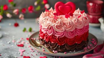 St. Valentines day cake with red and pink cream photo
