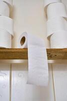 Pile of toilet paper in wc photo