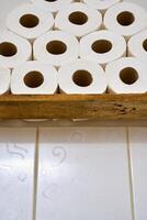 Pile of toilet paper in wc photo