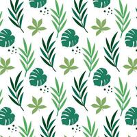 hand drawn abstract green leaves pattern vector