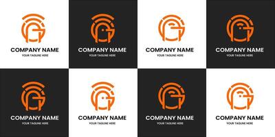 Set of abstract monogram initial letter g a t and signal symbol logo template vector