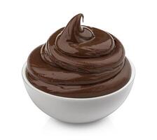 Bowl of chocolate cream isolated on white background photo