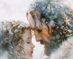Close Up of a Father and Daughter in the Snow photo
