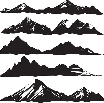 Mountain Forest Tree Landscape Silhouette on white background