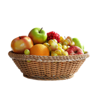 3D Illustration of a Basket of Fruit with Apples, Grapes, and Oranges png