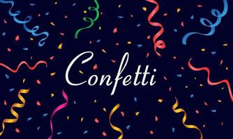 Colorful falling confetti banner with serpentine ribbons, luxury greeting background template vector