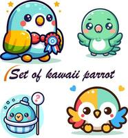 4 set collection of kawaii parrot, kawaii parrots characters, Collection of design elements. vector