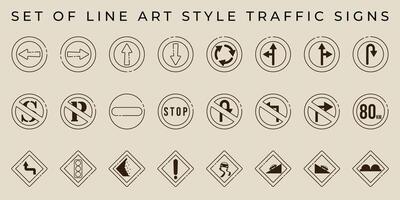 set of isolated traffic signs icon line art illustration template graphic design. bundle collection of various warning prohibitory mandatory sign or symbol with simple style for road rules vector