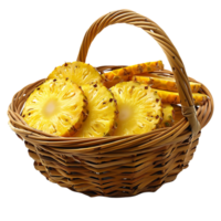 Illustration of Pineapple Slices in a Wicker Basket png