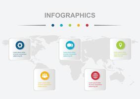 Infographic design template with 5 circle on rounded regtangles vector