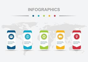 Infographic design template with 5 circle on rounded rectangles vector