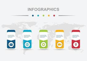 Infographic design template with 5 rounded rectangles badge vector