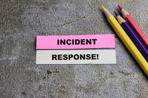 Concept of Incident Response write on sticky notes isolated on Wooden Table. photo