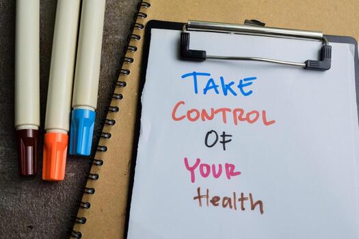 Concept of Take Control of Your Health write on paperwork isolated on wooden background. photo