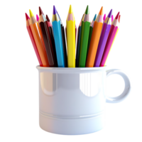 3D Illustration of Colorful Pencils in a White Mug png