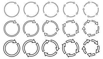Different circular and different thickness circular arrows sign symbols illustration. vector