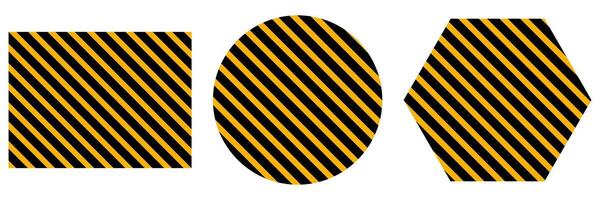 Warning striped rectangular, circle and polygon background. Black and yellow stripes on the diagonal. vector