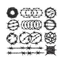 Barber Wire set isolated white background. Razor Wire in trendy minimal geometric style. Brutal prison fence collection. illustration can used web design vector