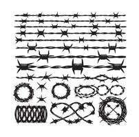 Barber Wire set isolated white background. Razor Wire in trendy minimal geometric style. Brutal prison fence collection. illustration can used web design vector