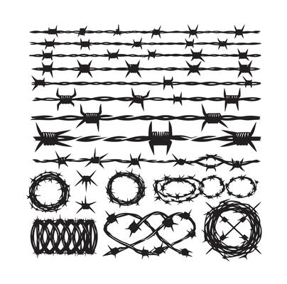 Barber Wire set isolated white background. Razor Wire in trendy minimal geometric style. Brutal prison fence collection. illustration can used web design