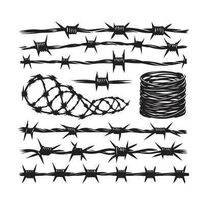 Barber Wire set isolated white background. Razor Wire in trendy minimal geometric style. Brutal prison fence collection. illustration can used web design