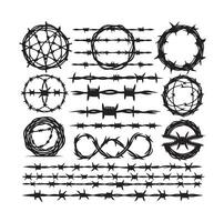 Barber Wire set isolated white background. Razor Wire in trendy minimal geometric style. Brutal prison fence collection. illustration can used web design vector